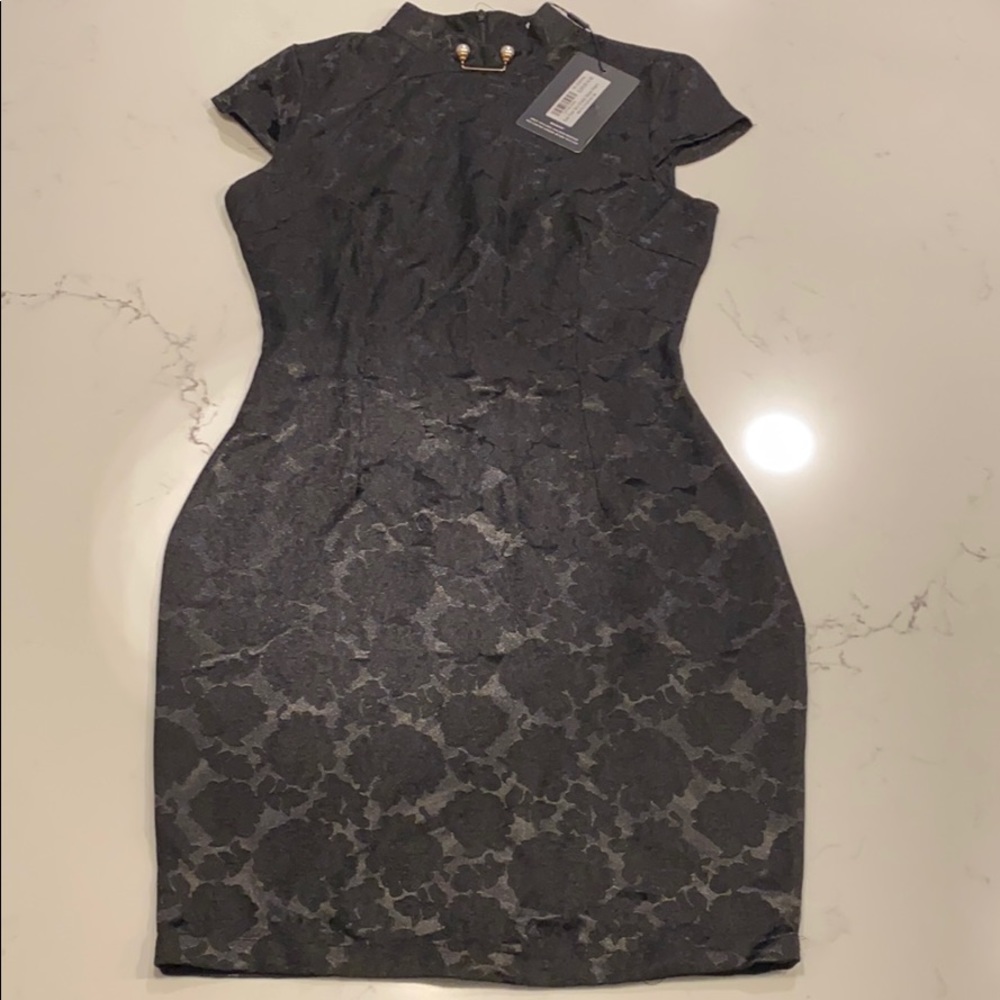 black floral satin oriental body dress